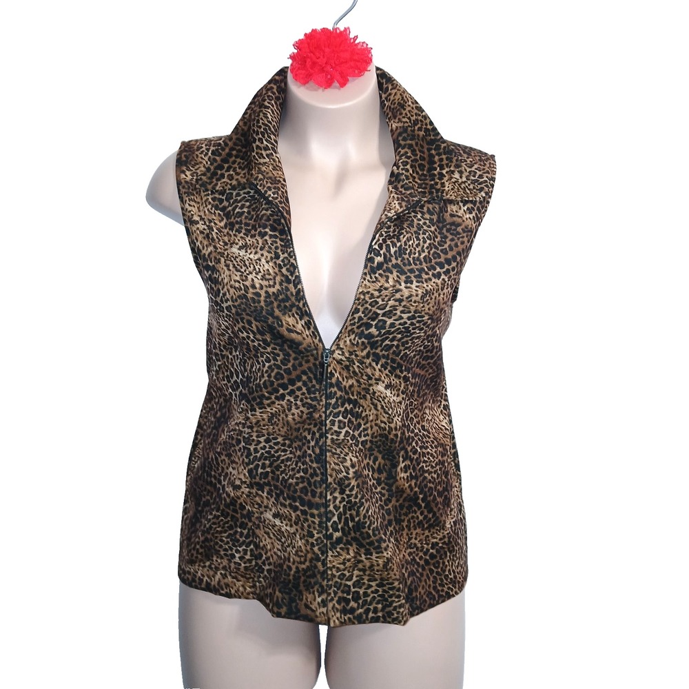 Briggs Women Vest 18 Brown Leopard Cheetah Animal Lagenlook Layering Safari Hike
